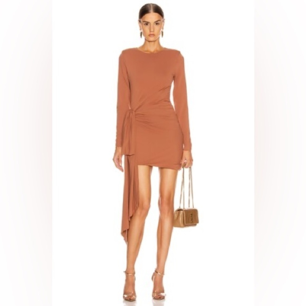 Atoir Enemy lines mini dress long sleeve cocoa terracota draped bodycon stretchy